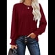 thumbnail image 2 of Camisas de Larga para Mujer, Blusas Plisadas Informales de Negocios con Cuello Redondo y Puños Fruncidos Vino Tinto L, 2 of 7