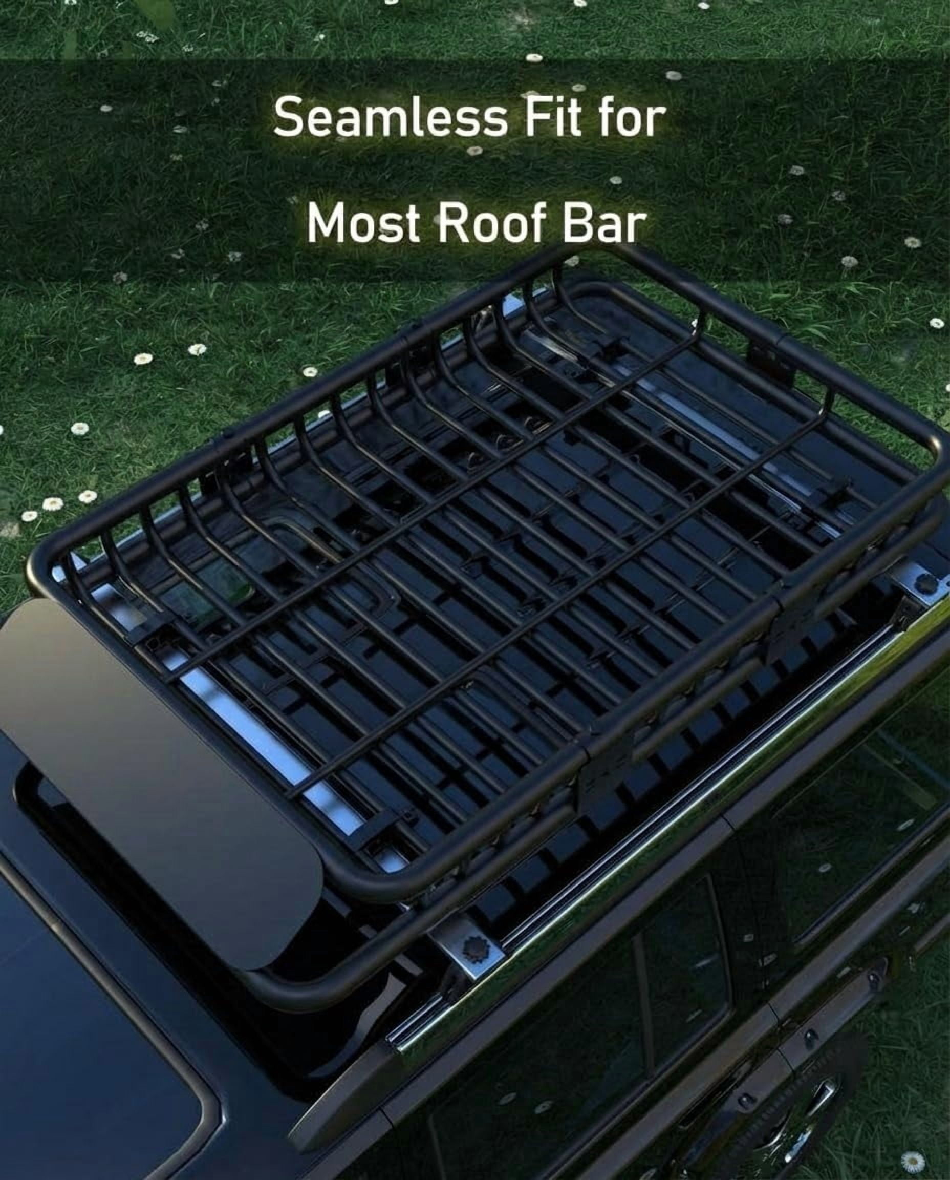 Roof Rack Basket, 116.8cm+38cm Universal Rooftop Cargo Carrier with Extension, 90kg Capacity Heavy-duty Steel Car Top Luggage Holder for Car, SUV, Truck, Pick Up - with PU Bag