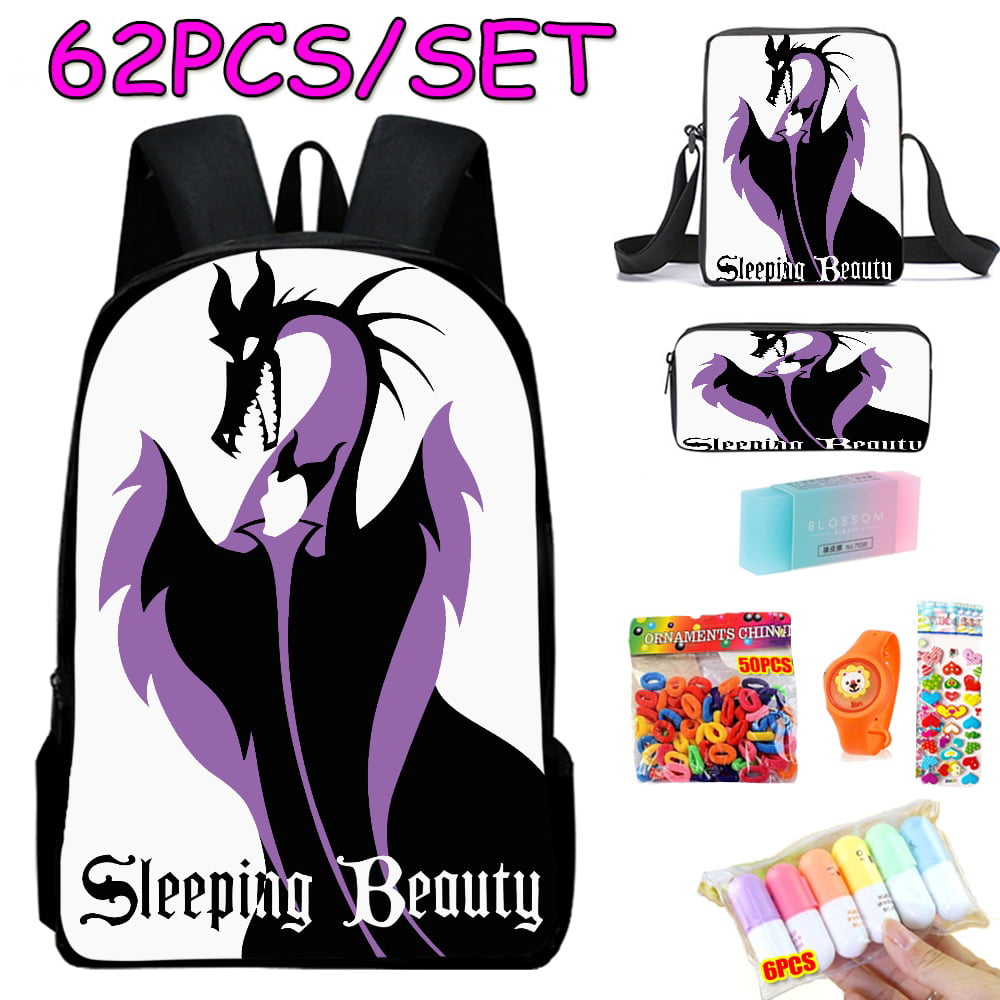 Sleeping Beauty Backpack Awesome Unique Animation Paint Elementary School  Backpack with Crossbody Bag and Pen Bag 62Pcs for Boys Aged 7 to 15 Years  for Gift to Daughter Son 