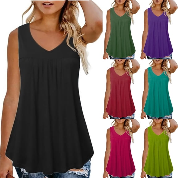 Shadoumai Womens Oversized Long Tank Tops Summer Casual High Neck Sleeveless Shirts Loose Fit Curved Hem Tunic Basic Tees