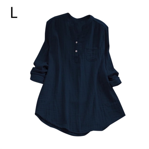 Camisa de mujer Manga larga Primavera Otoño Blusa Cuello en V Chica Top suelto, Azul, L Inevent AP000936-09