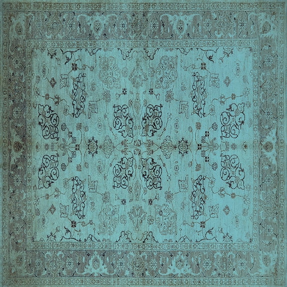 Ahgly Company Indoor Square Oriental Light Blue Traditional Area Rugs, 3' Square