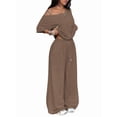 thumbnail image 3 of Women'S 2 Piece Travel Outfits Casual Short Sleeve Knit Sweater Set Wide Leg Pants Lounge Sets Dark Brown M, 3 of 8