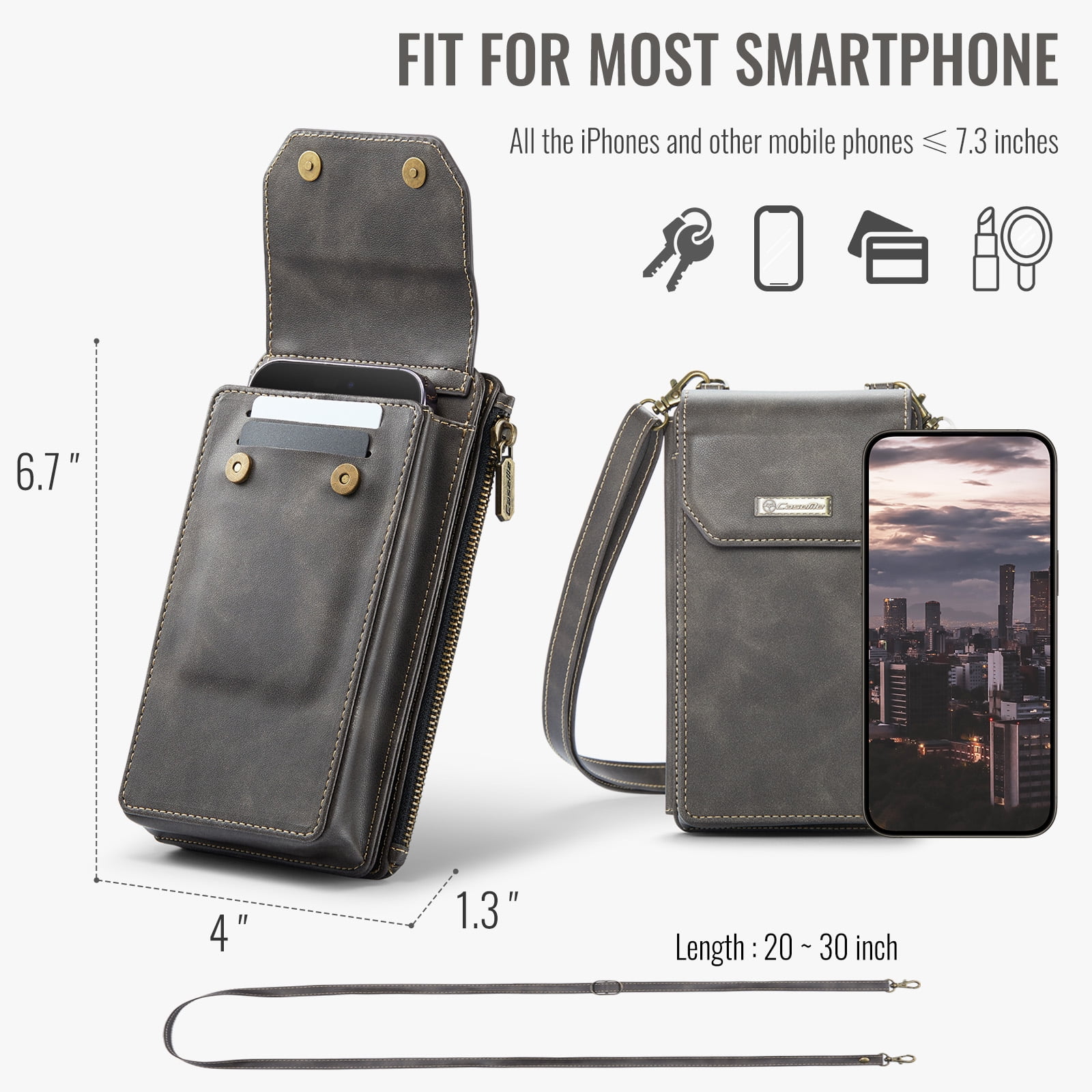 Crossbody Cell Phone Purse Bag for Women Men,Small Leather Wallet with 10 Card Slots,Zipper Pocket & Adjustable Strap Shoulder Bag Clutch with Magnetic Closure Fits Most Smartphones Under 7.3",Coffee