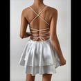 thumbnail image 4 of Vestido de Satén con Tirantes Finos para Mujer, Sin Mangas, Escote Bajo, Espalda Descubierta, Mono Corto de Fiesta, Minivestido Veraniego. S, 4 of 9