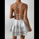 thumbnail image 4 of Vestido de Satén con Tirantes Finos para Mujer, Sin Mangas, Escote Bajo, Espalda Descubierta, Mono Corto de Fiesta, Minivestido Veraniego. M, 4 of 9