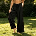 thumbnail image 7 of Qulqfy Linen Pants for Women Wide Leg Baggy Plus Size Casual High Rise Embroidered Black Jogger Sweatpant XL, 7 of 7