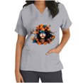 thumbnail image 3 of lcziwo Mardi Gras Scrub Tops for Women 2025 Nursing Uniforms Scrubs with Side Pockets Summer Casual Short Sleeve V Neck Tshirts Gray L Today's Sales of The Day, 3 of 6