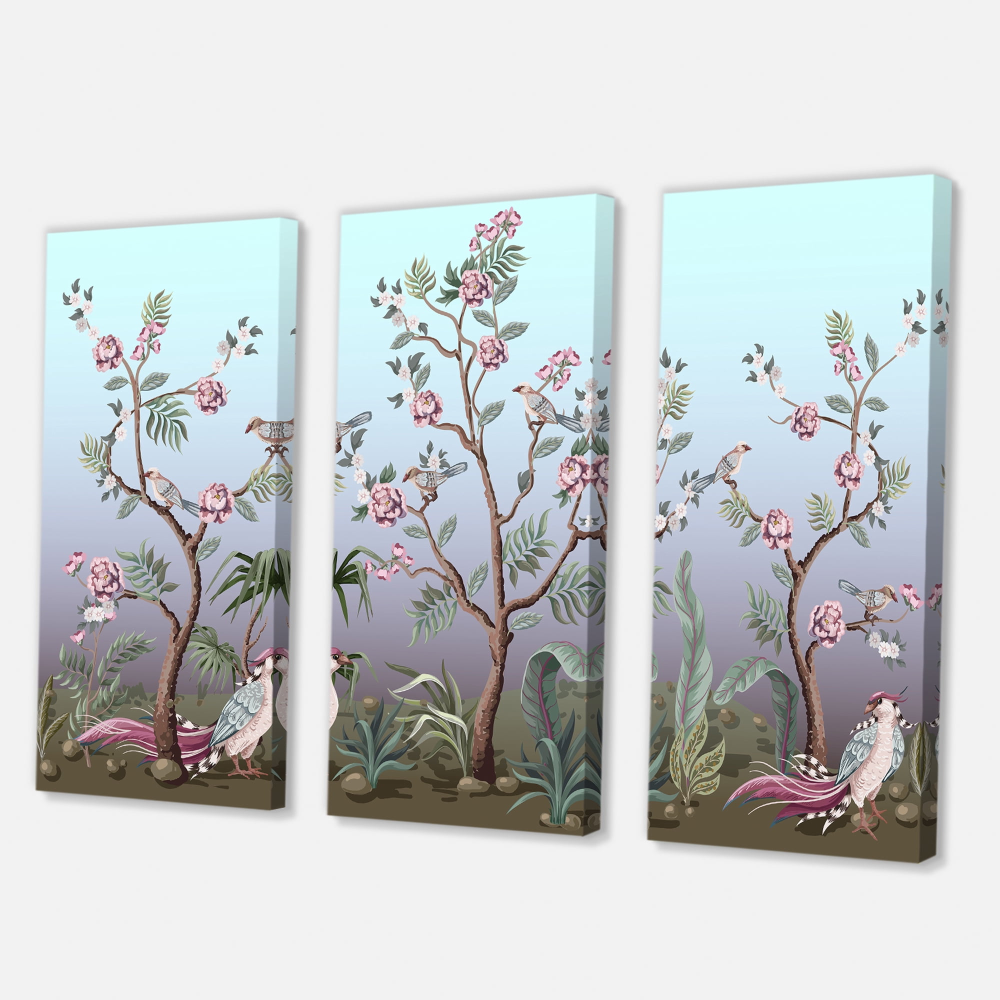 Designart ' Chinoiserie With Peonies and Birds II ' Traditional Canvas Wall Art Print