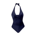 thumbnail image 2 of Rigardu one piece swimsuit women Women's Solid Color Pleated Suspender Fashionable Swimsuit Beach Casual Swimsuit Swimsuit swim suits for women Navy + XL, 2 of 7