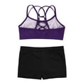 thumbnail image 4 of YONGHS Dance Outfits for Girls 2Pcs Criss Cross Back Crop Top and Athletic Shorts Activewear Set Tracksuit Purple 10, 4 of 6