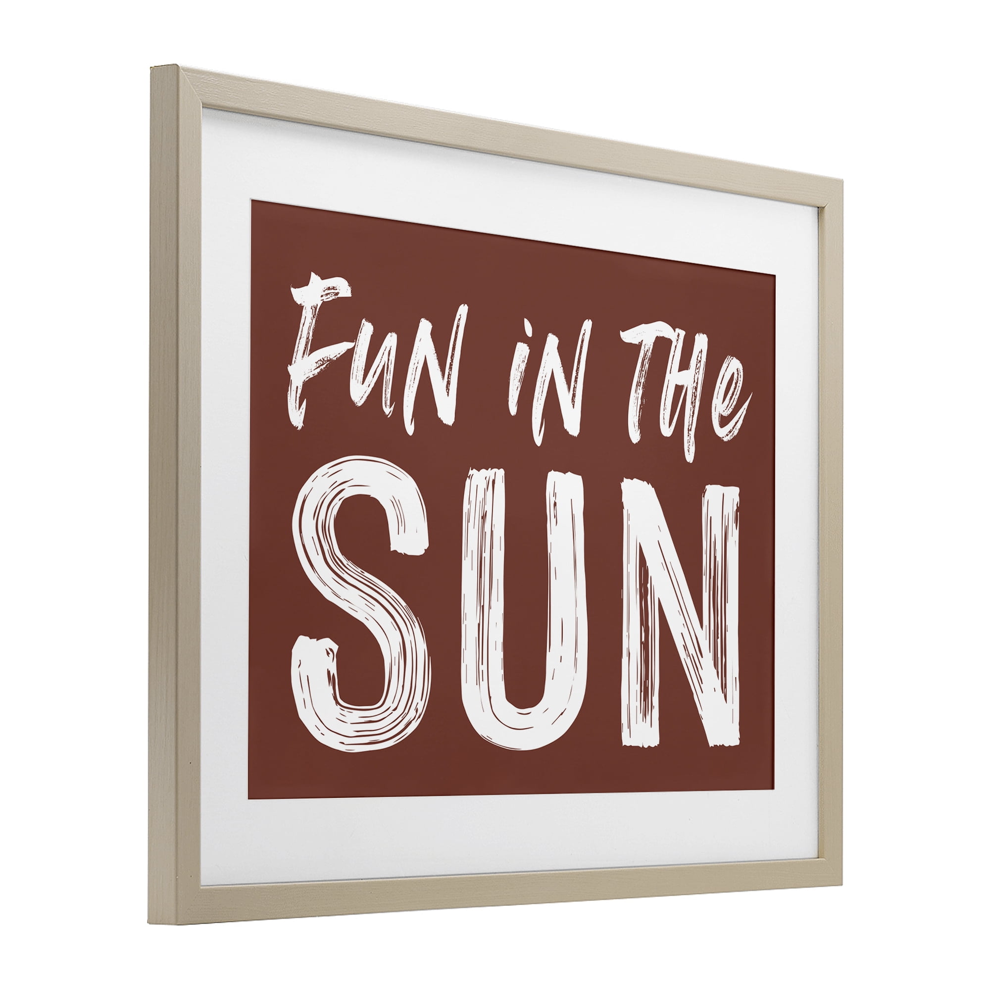 Fun In Sun Brown Sentiment Birch Framed Print Under Glass, design by Lettered and Lined