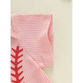 thumbnail image 6 of WIBACKER Ribbed Knit Romper and Headband Outfit Set for Newborn Baby Girls Infant Baseball Fan Short Sleeve Jumpsuit Summer Coming Home Clothes, 6 of 7