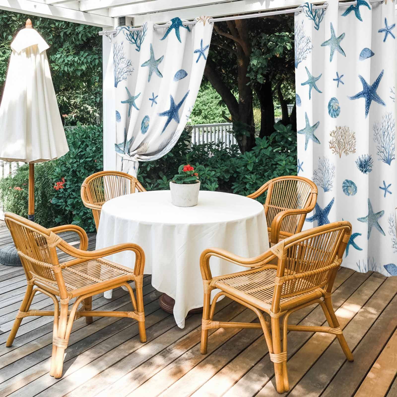 Oceans Animal Outdoor Curtains for Patio, Summer Blue Starfish Seanut Coral Seagrass Sunshade Privacy Drapes Grommet Waterproof Outside Curtains for Porch/Cabana/Balcony 54"x 108", 1 Panel