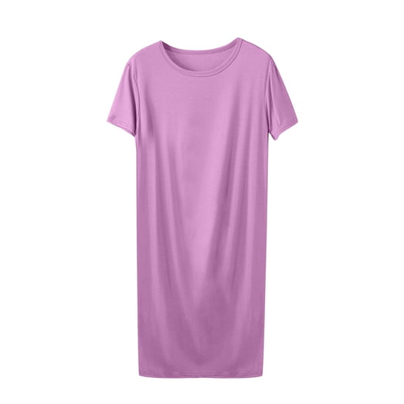 Oksale Womens Plus Size Modal Sleep Shirt Soft Cozy Mid Length Nightgown Casual Round Neck Nightdress Short Sleeve Pajama Dress Solid Color Sleepwear Loose Fit Night Shirt Hot Pink XXL