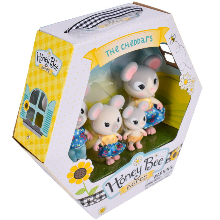 Honey Bee Acres The Cheddars Mouse Family, 4 Miniature Doll Figures, Ages 3  and Up