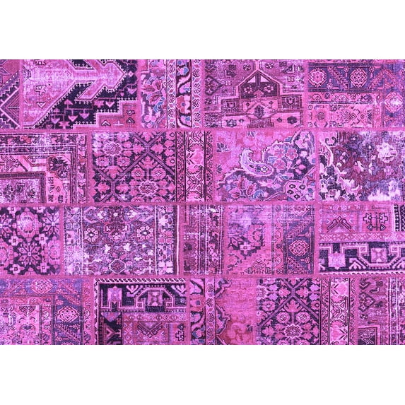 Ahgly Company Indoor Rectangle Patchwork Purple Transitional Area Rugs, 2' x 4'
