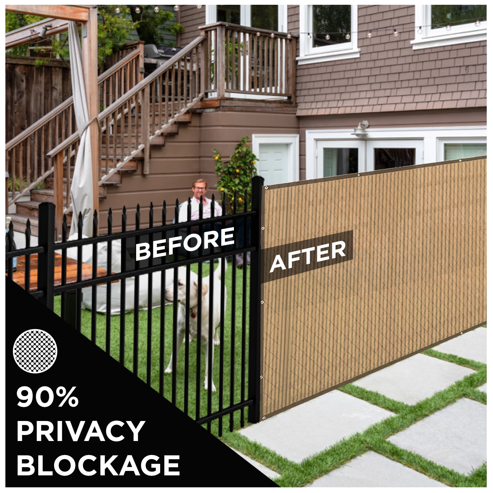 BOEN Privacy Fence Screen Netting, 6 ft x 100 ft, Beige, Reinforced Grommets, Commercial Fence Cover