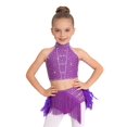 thumbnail image 1 of dPois Robe de Danse Tango Latin pour Filles Enfants, Top Court à Franges et Jupe à Plumes Violette 8, 1 of 5