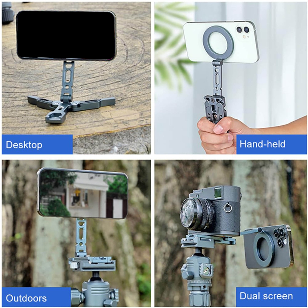 PatungKu Foldable Magnetic Phone Holder Desktop Tripod Cellphone Stand Tripod Phone Clamp Light Weight Travel