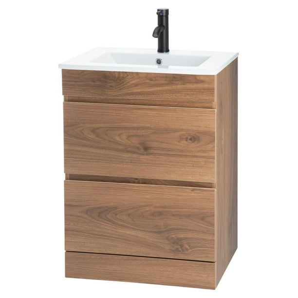 Gabinete Para Baño KingsHouse Mueble Lavamanos Ovalín Monomando 2 Cajones Organizador Fibra de Madera MDF Cafe