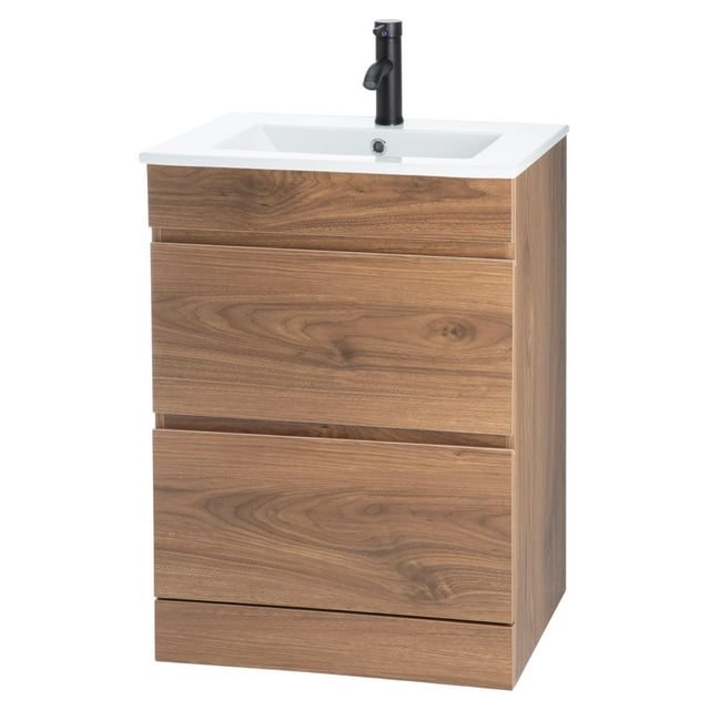 Gabinete Para Baño KingsHouse Mueble Lavamanos Ovalín Monomando 2 Cajones Organizador Fibra de Madera MDF Cafe