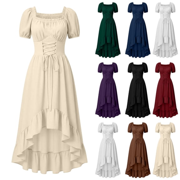 Lace Up Renaissance Dress Women Medieval Costume Victorian Dresses Peasant Gothic Fairy Witch Wedding Dress
