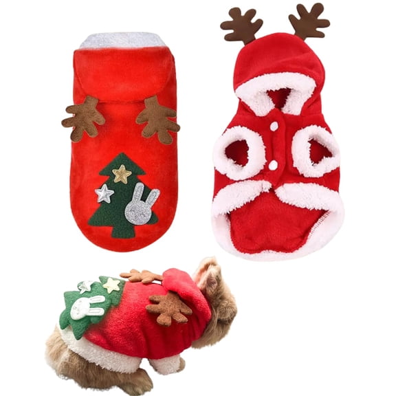 Rabbit Christmas Costumes, Pet Cold Weather Sweater Coat, Bunny Santa Claus Reindeer Outfit Winter Hoodie Warm Vest Clothes, Jumpsuit Apparel for Small Medium Dogs Cats Kitten Puppy Party Cosplay