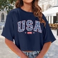 thumbnail image 2 of Patriotic Shirts 4th of July T Shirts for Women Letter Print Half Sleeve Summer Cropped Casual Independence Day Tops Navy S, 2 of 4