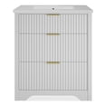 thumbnail image 1 of Modern Fluted Bathroom Vanity with Ceramic Basin, Freestanding Farmhouse Cabinet with 2 Drawers and Tip Out Storage, Easy Assembly for Powder Room, 24 30 36 Inch, Walnut White Wood Color, 1 of 9