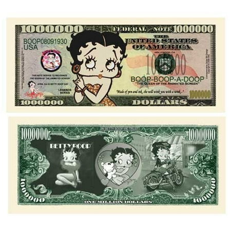 Five Dollar Gift Card - 5 Betty Boop Million Dollar Bills with Bonus “Thanks a Million” Gift Card Set