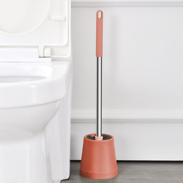 Juego de cepillo de inodoro naranja, mango largo, tamaño compacto, limpieza de baños, almacenamiento