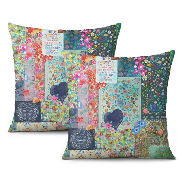 Bohemian Flowers Throw Pillow Covers Square Pillow Covers,Soft Pillow Cas Covers,linen Pillowcases Double-sided Printing for Sofa Couch Outdoor Decor,Decorative Set Of 2,18x18 Inches