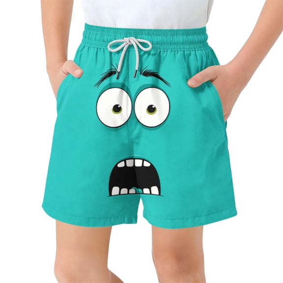 Eltusu Boys Swim Trunks, Printed Beach Summer Elastic Waist Board Shorts with Pockets Mint Green Size 10-12T