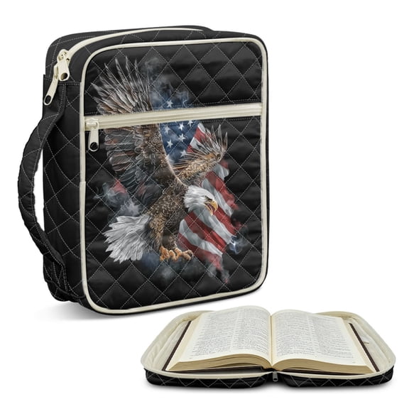 ZUXONGSY American Flag Eagle Print Bible Cover for Women Sturdy Bible Carrier Portable Carrying Book Case with Handle Journal Case for Christian