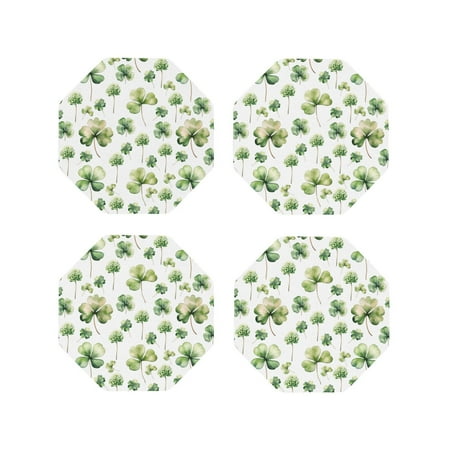 

Fuzoiu St Patrick s Day3 Print Leather Coasters Set Drink Coasters Set of 4 for Tabletop Protection Durable PVC Coasters Home Décor and Housewarming Gift-Octagon