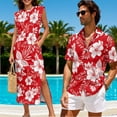 thumbnail image 4 of Jeiento Tropical Flower Couples Matching Outfits Breathable Button Down Hawaiian Shirt Red Summer Beach Flowy Dress, 4 of 7