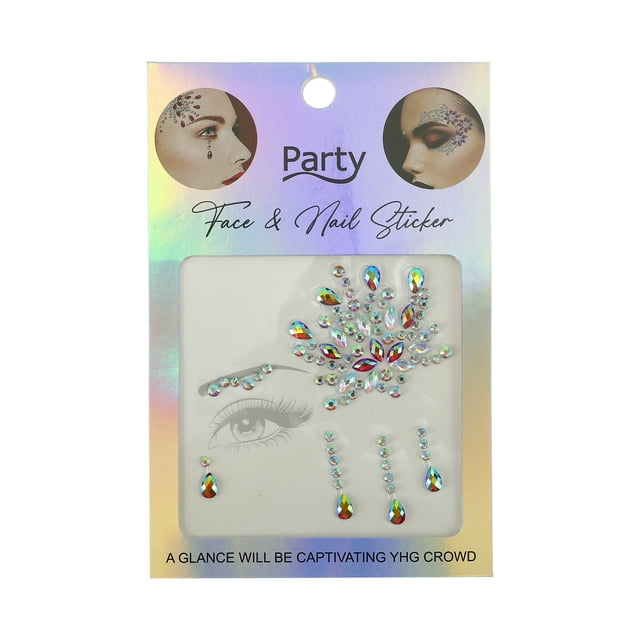 Unique Bargains 1 Pc Eye-catching Face Rhinestone Stickers for Concert White Purple
