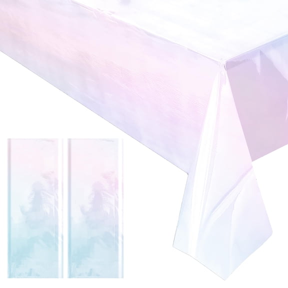 Disposable Iridescent Tablecloth 2 Pieces 40x108 Inches, Shiny Laser Plastic Table Cover for Party Wedding Banquet Decoration, Glitter Holographic, Pink