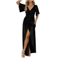 thumbnail image 2 of SMihono Robe d'Été Bohème pour Femmes Grande Taille Mode Décontractée Printemps et Été Fendue Col en V Manches Courtes, 2 of 4