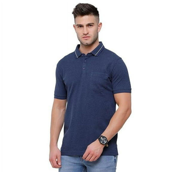 Classic Polo C&C SIGNATURE Men's Denim Blue Melange Polo Half Sleeve Slim Fit T-Shirt