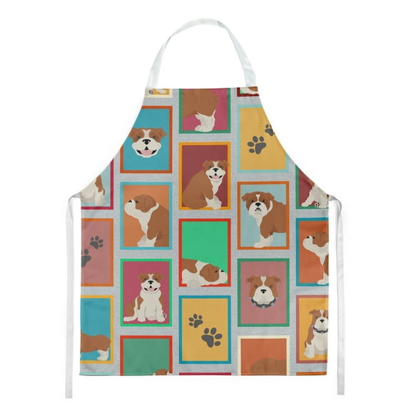 Lots of Red and White English Bulldog Apron 27 in x 30 in