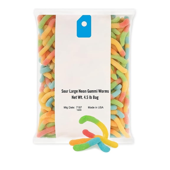 Candy, Sour Large Neon Gummi Worms, 4.5-pound Bag 50104