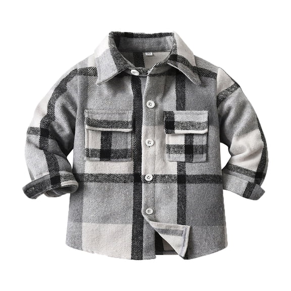 GiLiling Flannel Shirts for Boys and Girls Casual Long Sleeve Lapel Button Down Winter Plaid Jacket Toddler Outwear Clothes (Grey, 7-8 Years)