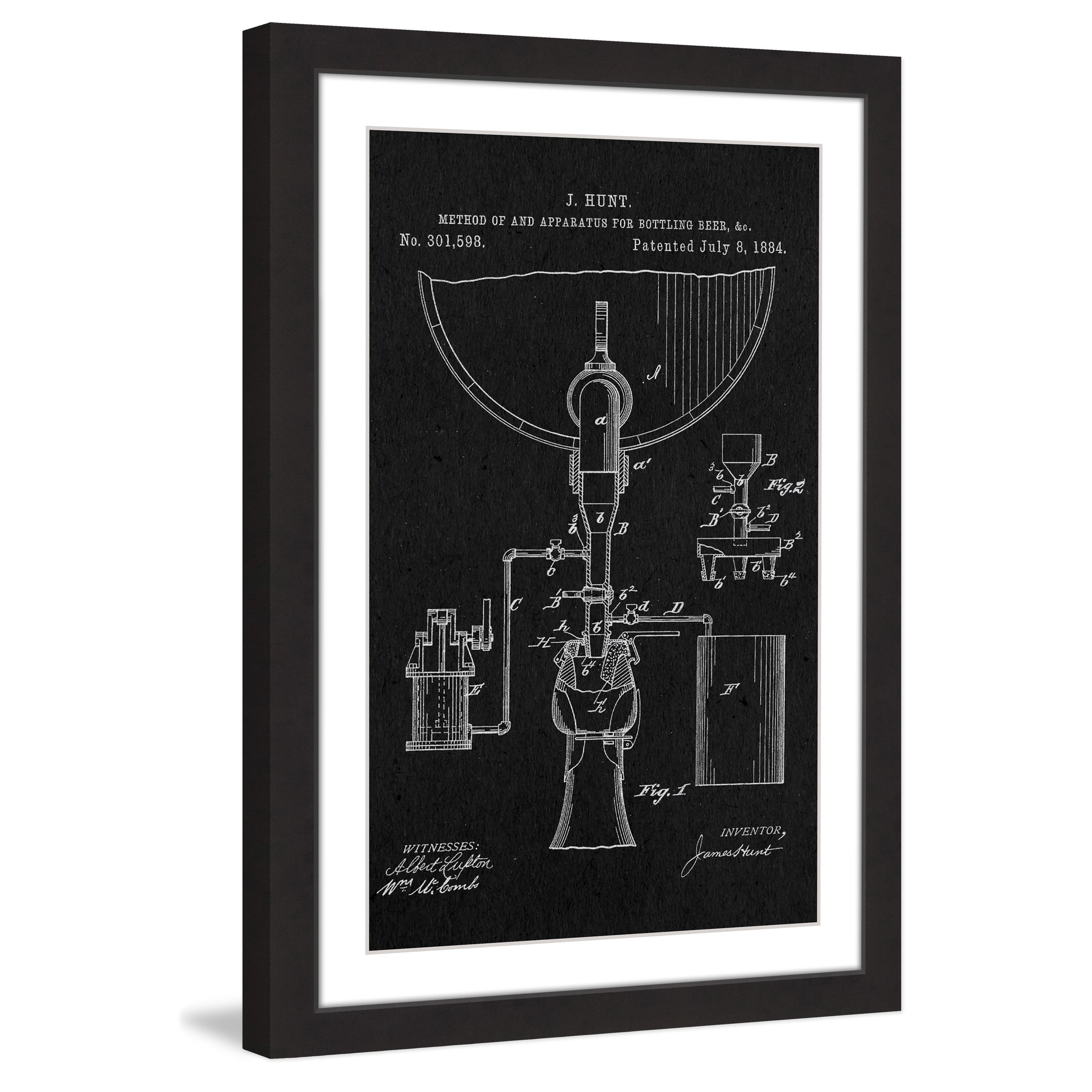 "Bottling Beer 1884 Black Paper" Framed Painting Art Print, 24" x 1.5"
