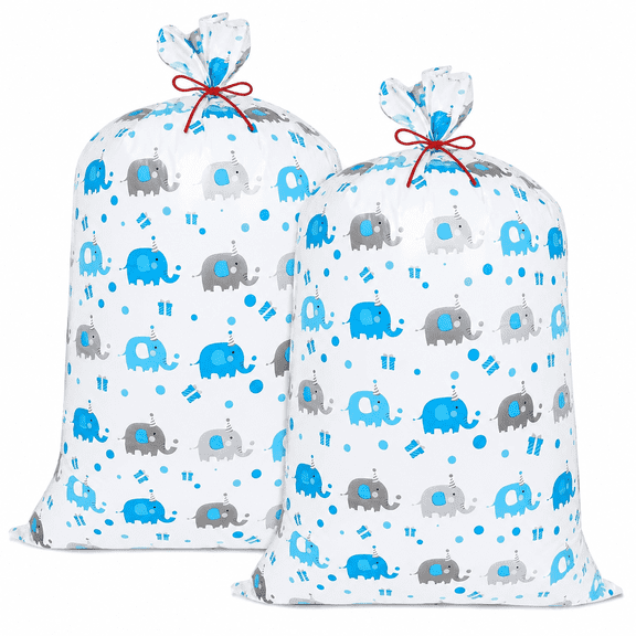Kawihcie Jumbo Large Blue Plastic Gift Bags, 2 Pack, 36 x 56 Inch