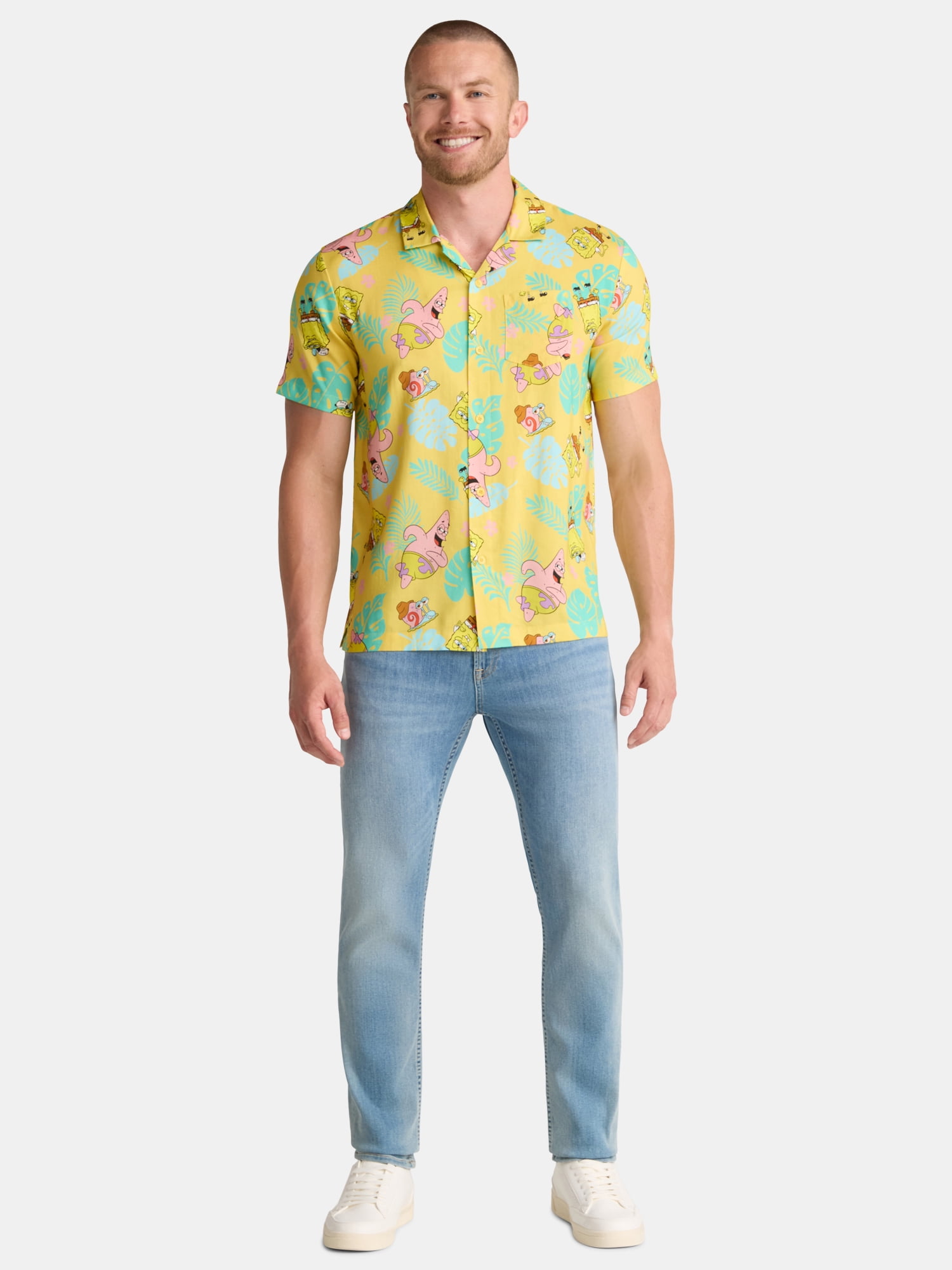 SpongeBob SquarePants Men's and Big Men's Graphic Button Up Shirt, Sizes S-3XL