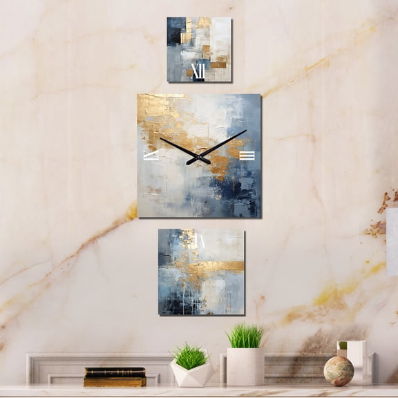 Designart "Gilded Winter Serenity" Winter Landscape Oversized Wall Clock - Set Of 3 - Extra large Traditional Clock For Office Décor - Large Vertical Clock