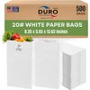 DURO 20# Large White Paper Bags Bulk, 500-Count, 8.25x5.93x13.62 Inches