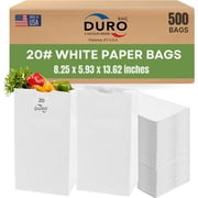 DURO 20# Large White Paper Bags Bulk, 500-Count, 8.25x5.93x13.62 Inches